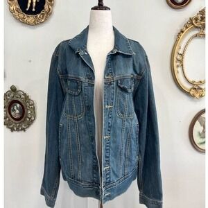 Lucky Brand Vintage Inspired Studded Cross Denim Jacket L